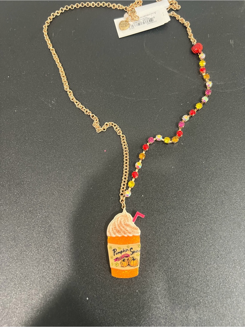 Betsey Johnson Gold Pumpkin Spice Drink Pendant Necklace - Multicolor